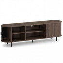 TV Stand for 80 Inch TVs Mid Century Modern Entertainment Center with Fluted Sliding Doors