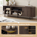 TV Stand for 80 Inch TVs Mid Century Modern Entertainment Center with Fluted Sliding Doors