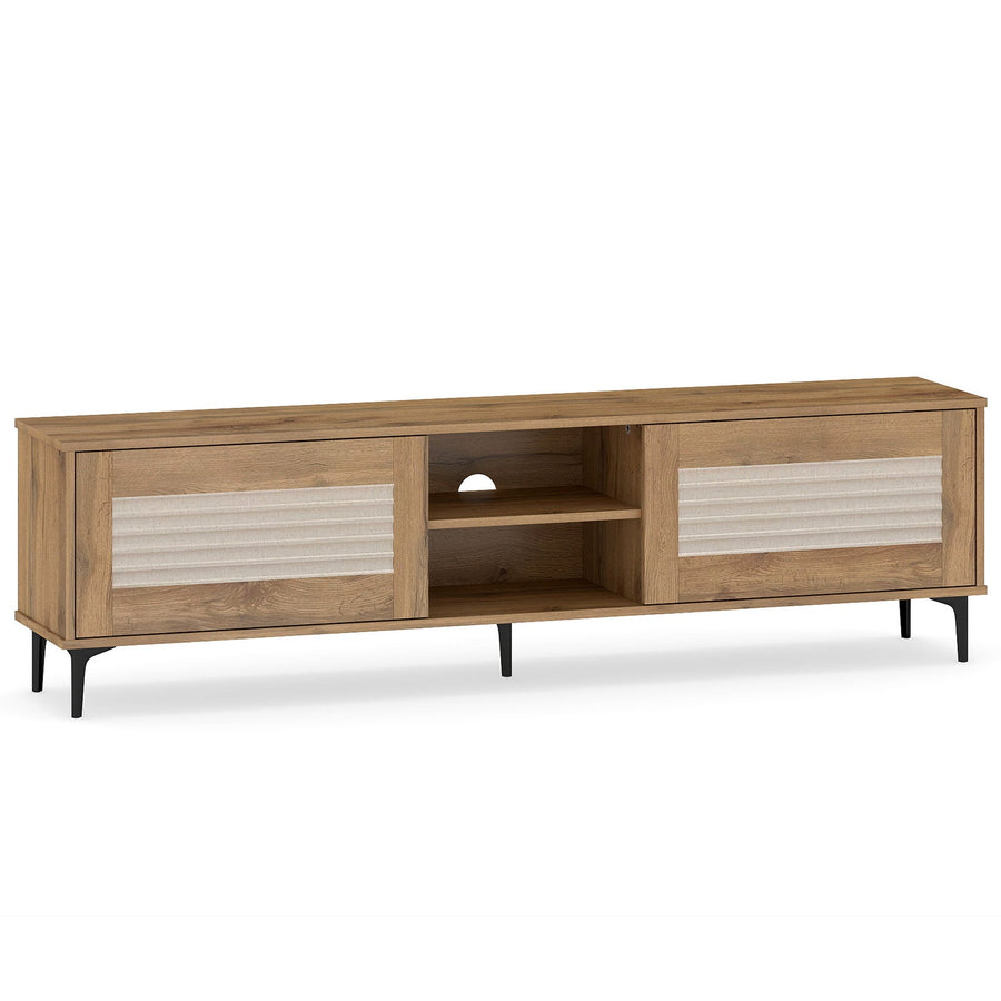 TV Stand for TVs up to 70 Inch Waveform Fluted Entertainment Center-Oak