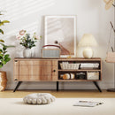 TV Stand for TVs up to 55 Inch Mid Century Modern Entertainment Center with Storage Cabinet-Oak