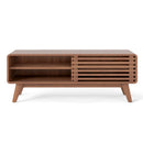 TV Stand for TVs up to 55" with Sliding Door and Adjustable Shelves for Living Room-Brown