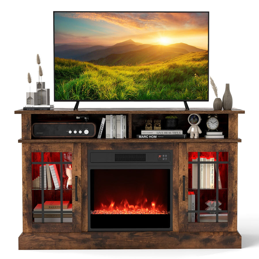 TV Stand with Electric Fireplace LED Lights and Remote Controls for TVs Up to 40 Inch