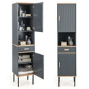 Free-Standing Bathroom Cabinet Narrow Linen with Doors and Drawer-Gray