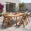 Teak Folding Patio Chairs Set of 2 with Woven Rattan