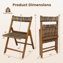Teak Folding Patio Chairs Set of 2 with Woven Rattan