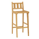30 Inch Teak Wood Bar Chair with Footrest and Backrest for Deck Poolside Garden