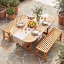Teak Wood Outdoor Backless Bench with Contoured Slatted Seat