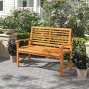 Teak Wood Outdoor Garden Bench with Slatted Backrest and Seat