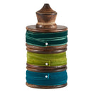 Teal and Citrine Velvet Trio Ribbon Spindle | Reusable Retro Wooden Spool