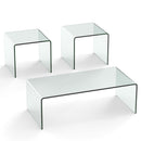 Tempered Glass Coffee Table Set of 3 with 1 Clear Coffee Table and 2 End Tables