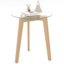 Tempered Glass End Table Round with Solid Rubber Wood Structure