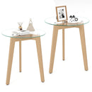 Tempered Glass End Table Round with Solid Rubber Wood Structure