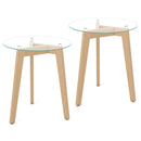 Tempered Glass End Table Round with Solid Rubber Wood Structure