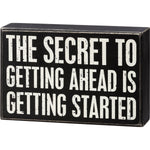 The Secret To Getting Ahead Inspo Box Sign | Desk Wall Wooden Sign | 7.25" x 4.75"