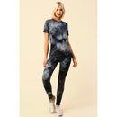 Tie Dye Round Neck Short Sleeve Top and Leggings Set [Available in Black or Olive] - One Size S/M