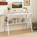Space Saving Computer Desk with Monitor Stand and Extra Storage Shelf for Work Study