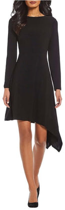 Adrianna Papell Long Sleeve Matte Jersey Dress with Asymmetrical Hemline, SZ 20W