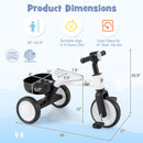 Toddler Convertible Trike with 86° Limited Steering Angle and Carbon Steel Frame-White
