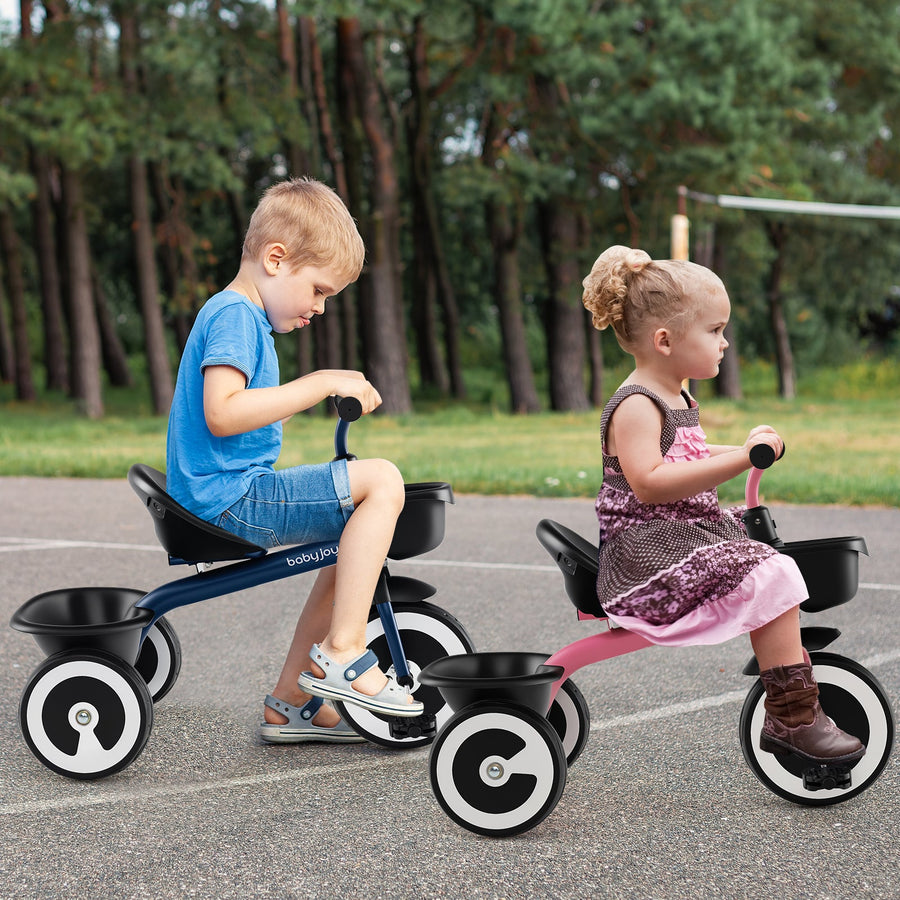 Toddler Tricycle with Adjustable Seat and Storage Baskets for 1.5-5 Years Old-Navy