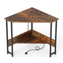 Triangle Corner Desk with Charging Station - Rustic Brown
