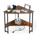 Triangle Corner Desk with Charging Station - Rustic Brown