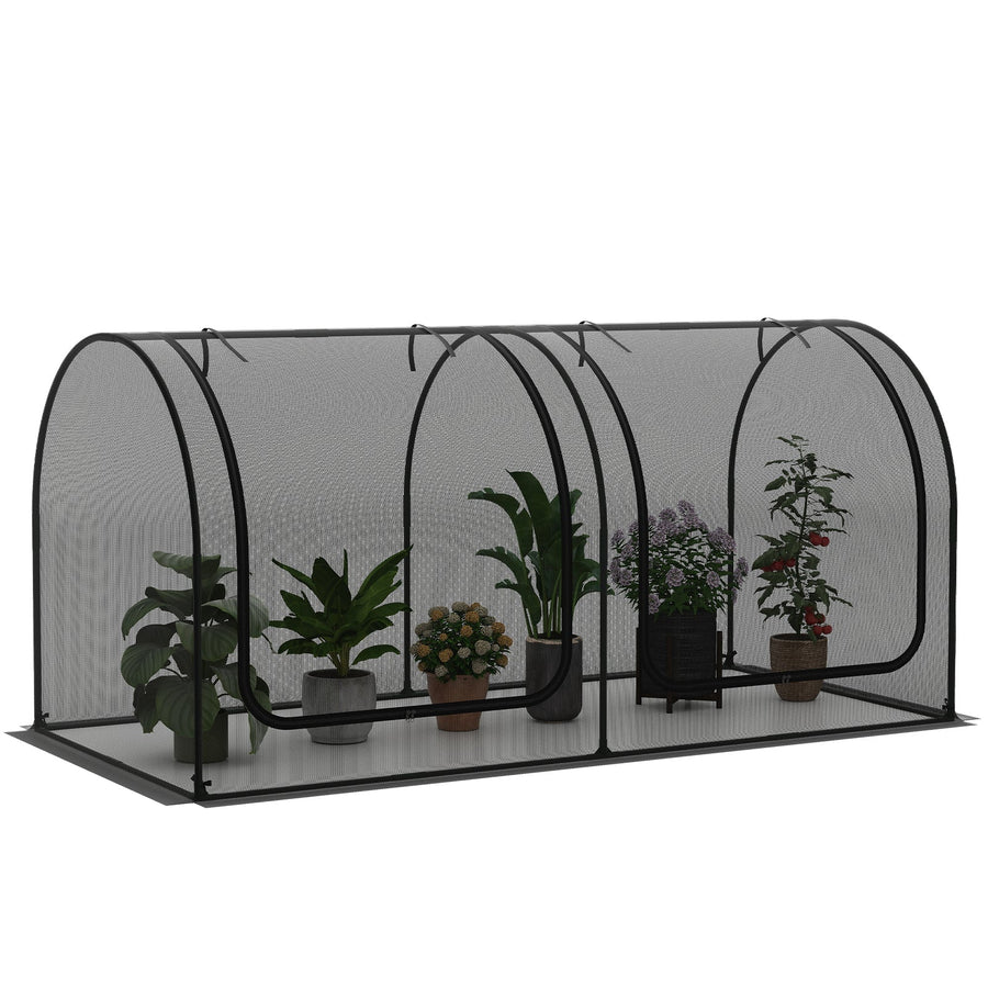 Tunnel Crop Cage Large Portable Plant Protection Tent with 2 Roll-up Zippered Doors