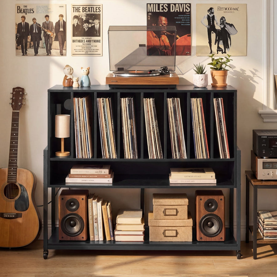 Turntable Stand with Charging Station & Vinyl Storage