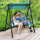 Outdoor Porch Steel Hanging 2-Seat Swing Loveseat with Canopy