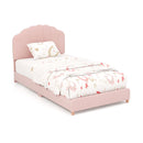 Twin Bed Frame with Height-Adjustable Headboard and Sturdy Wooden Slats