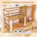Twin Bunk Bed with Jungle Gym Wooden Loft Bed with Climbing Ladder-Natural