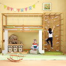 Twin Bunk Bed with Jungle Gym Wooden Loft Bed with Climbing Ladder-Natural