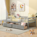 Twin Daybed with Fence and 2 Drawers Kids Bed for Boys & Girls