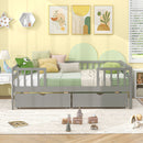 Twin Daybed with Fence and 2 Drawers Kids Bed for Boys & Girls