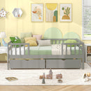 Twin Daybed with Fence and 2 Drawers Kids Bed for Boys & Girls