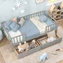 Twin Daybed with Fence and 2 Drawers Kids Bed for Boys & Girls