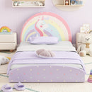 Twin Floor Bed Frame Upholstered Twin Size Kids Floor Bed with 210D Oxford Cloth Floor Mat