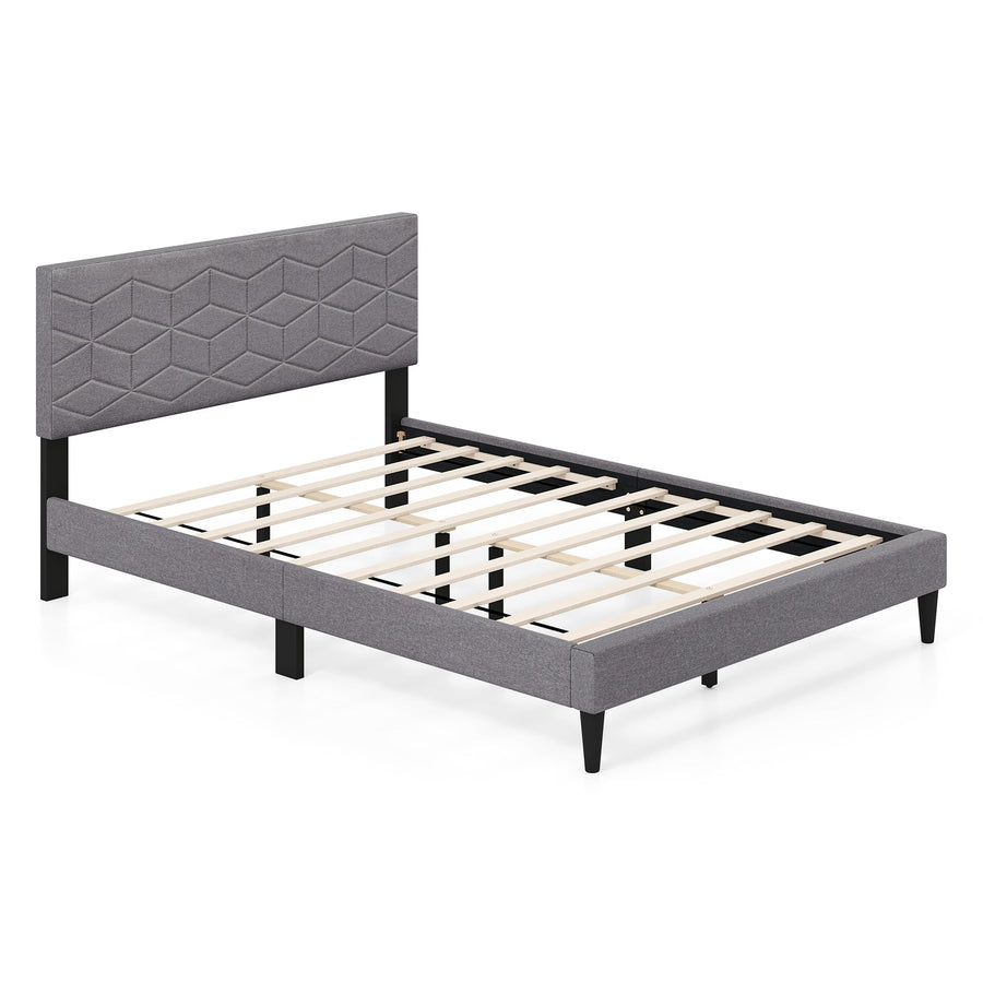 Twin/Full/Queen Size Bed Frame Modern Platform Bed with Linen Fabric Upholstered Headboard