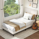 Twin/Full/Queen Size Velvet Bed Frame Upholstered Platform Bed with Chevron Headboard Beige