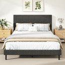 Twin/Full/Queen Size Velvet Bed Frame Upholstered Platform Bed with Chevron Headboard Gray