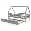 Twin House Bed with Trundle and Fence Rail