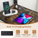 Twin Loft Bed with Desk LED Lights Charging Station Heavy-duty Metal Bed Frame with Guardrail