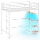Twin Loft Bed with Desk LED Lights Charging Station Heavy-duty Metal Bed Frame with Guardrail