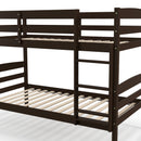Solid Wood Twin Over Twin Bunk Bed Frame with High Guardrails and Integrated Ladder