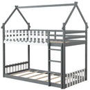 Twin Over Twin Bunk Bed with Fence and Ladder for Kids