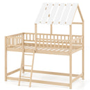 Twin Over Twin House Bunk Bed with Roof and Full-length Guardrails for Kids Teens Boys Girls