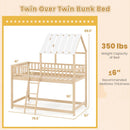 Twin Over Twin House Bunk Bed with Roof and Full-length Guardrails for Kids Teens Boys Girls