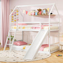 Twin Over Twin House Bunk Bed with Slide and Ladder-White
