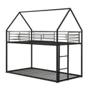 Twin Over Twin Metal Bunk Bed with Roof and Ladder