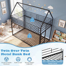 Twin Over Twin Metal Bunk Bed with Roof and Ladder