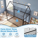 Twin Over Twin Metal Bunk Bed with Roof and Ladder